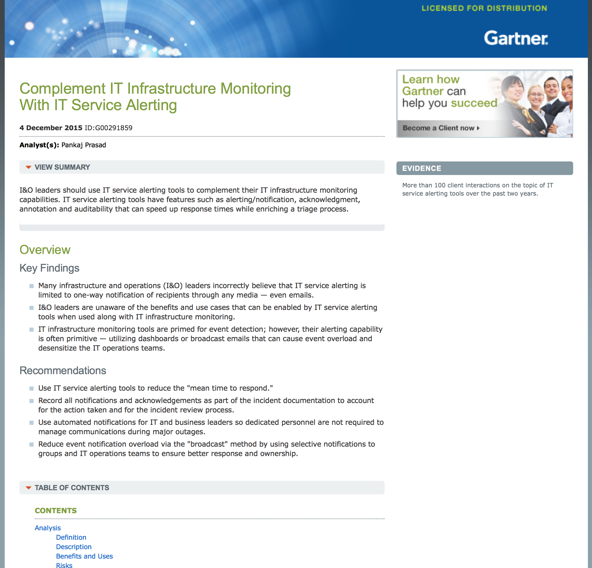 Gartner Complement IT Infrastructure Monitoring With IT Service Alerting